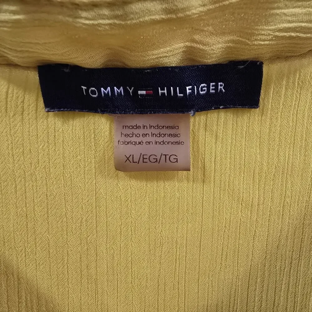 Tommy Hilfiger Womens XL Yellow Ruffle Tie Neck Chiffon Sleeveless Top blouse